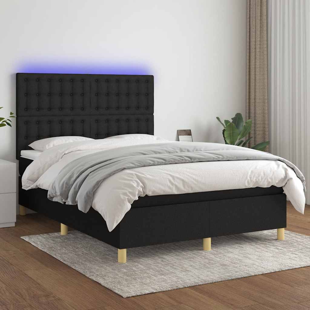 fekete szövet rugós és LED-es ágy matraccal 140x190 cm