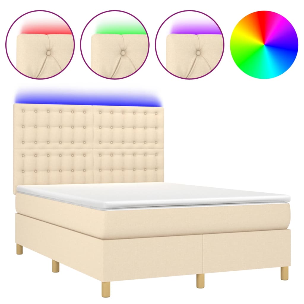 krémszínű szövet rugós és LED-es ágy matraccal 140x190cm