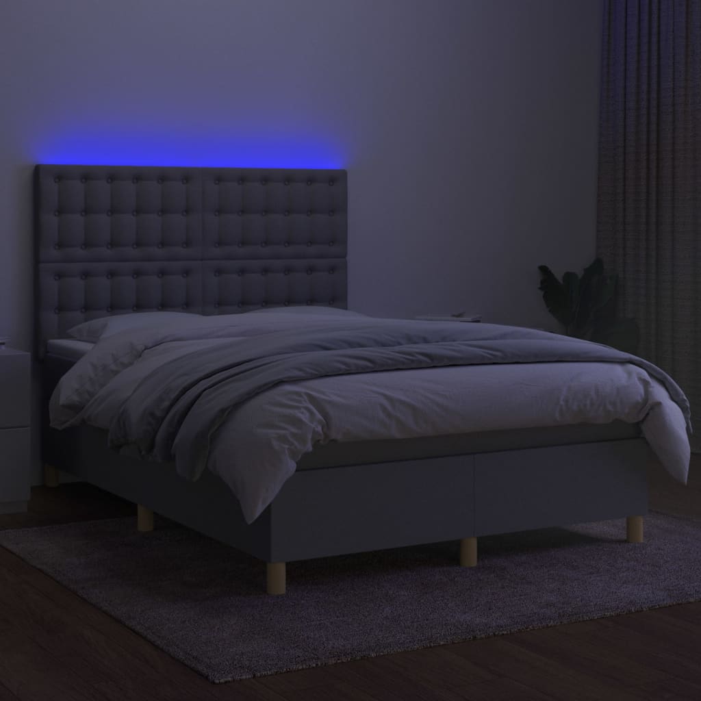 világosszürke szövet rugós és LED-es ágy matraccal 140x200 cm