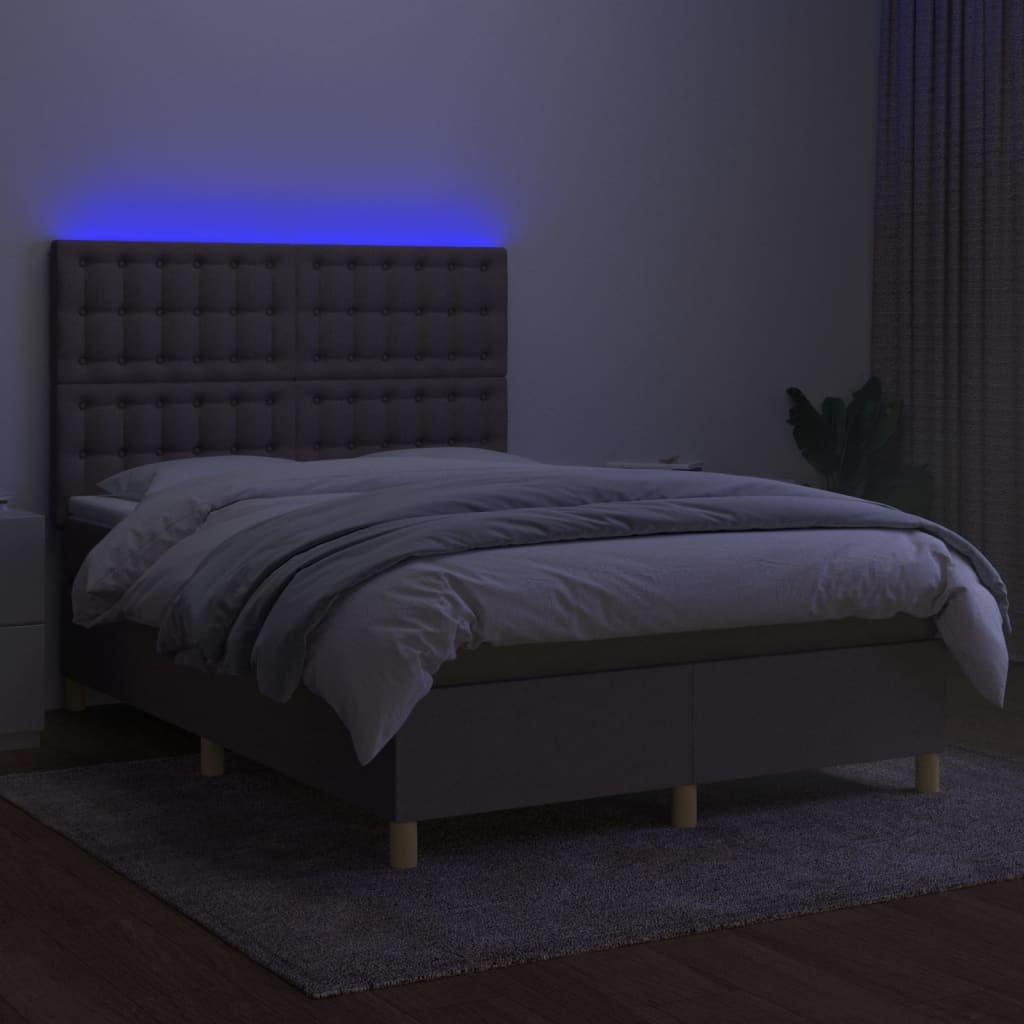 tópszínű szövet rugós és LED-es ágy matraccal 140x200 cm