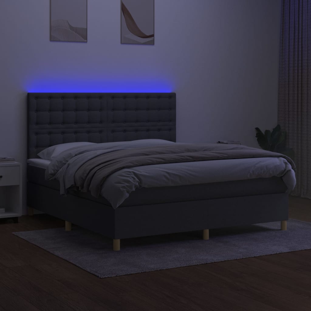 sötétszürke szövet rugós és LED-es ágy matraccal 160x200 cm