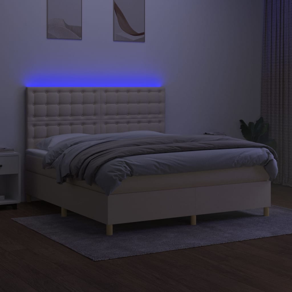 krémszínű szövet rugós és LED-es ágy matraccal 160x200 cm