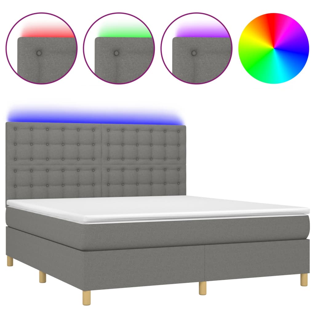 sötétszürke szövet rugós és LED-es ágy matraccal 180 x 200 cm
