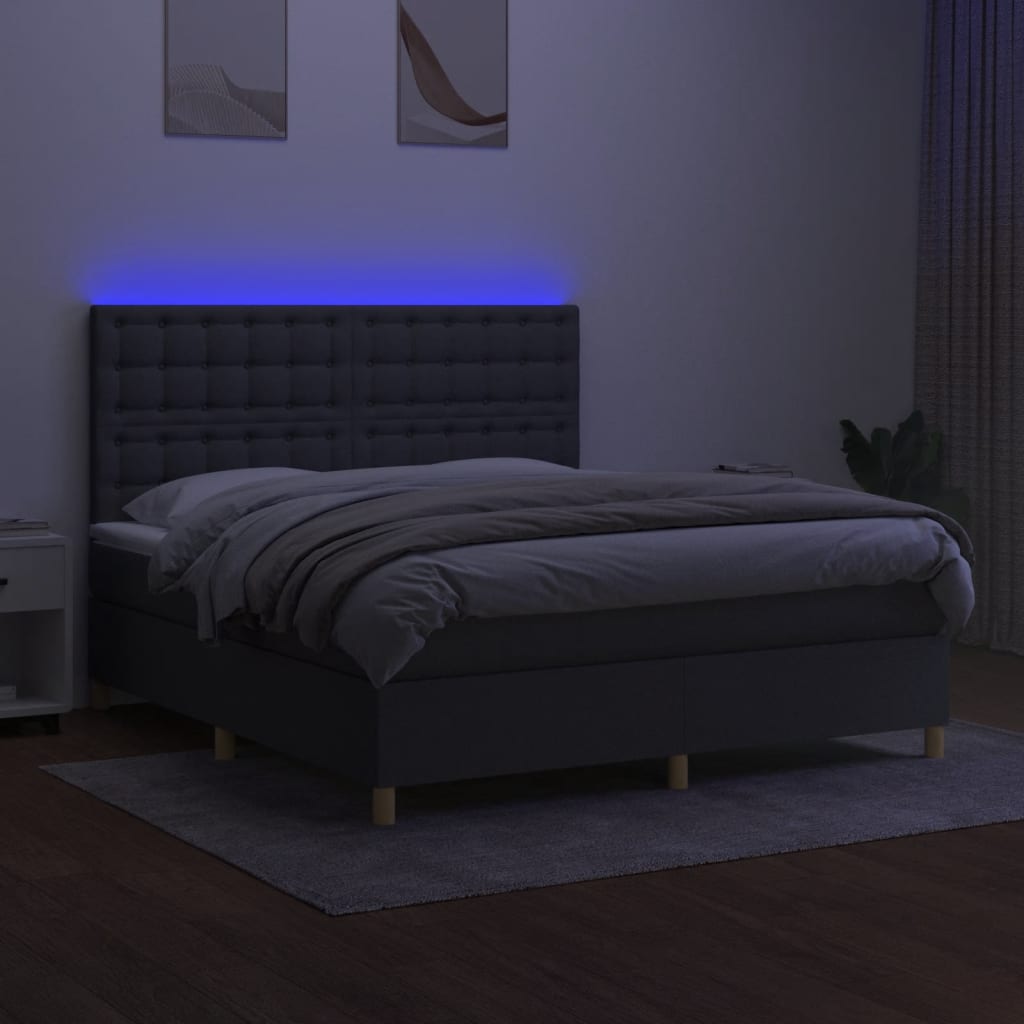 sötétszürke szövet rugós és LED-es ágy matraccal 180 x 200 cm