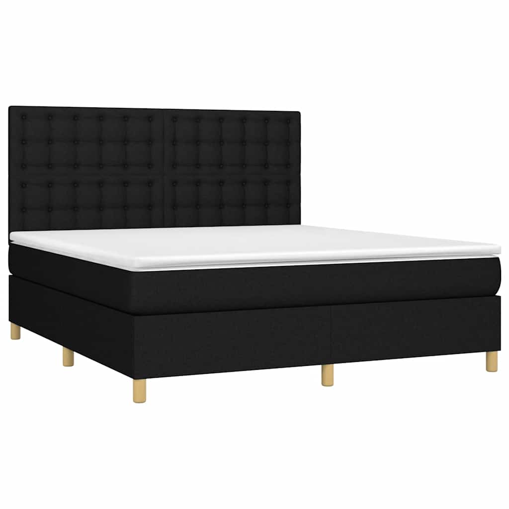fekete szövet rugós és LED-es ágy matraccal 180 x 200 cm