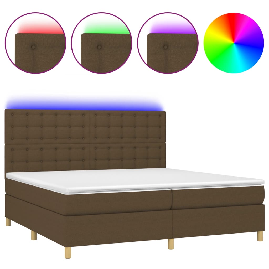 barna szövet rugós és LED-es ágy matraccal 200x200 cm