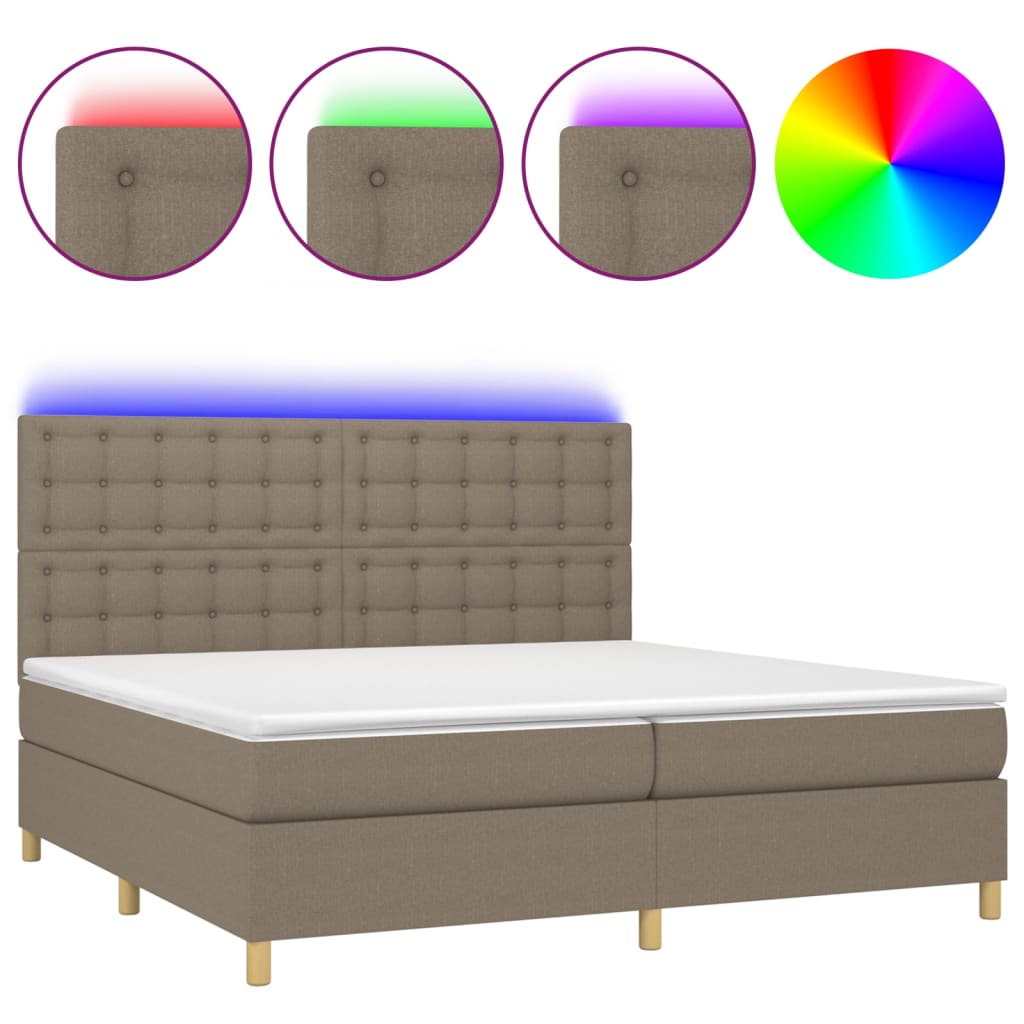 tópszínű szövet rugós és LED-es ágy matraccal 200 x 200 cm
