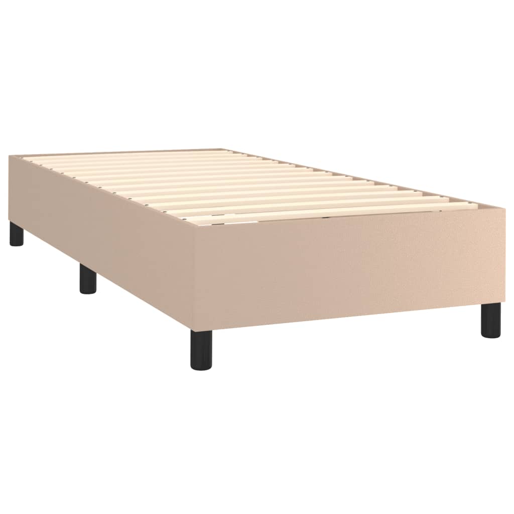 cappuccino színű műbőr rugós ágy matraccal és LED-del 90x190 cm