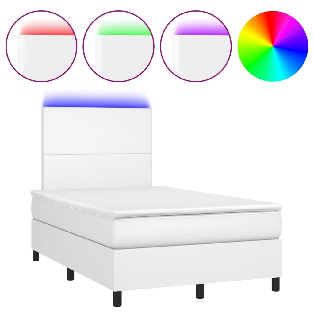 fehér műbőr rugós ágy matraccal és LED-del 120x200 cm
