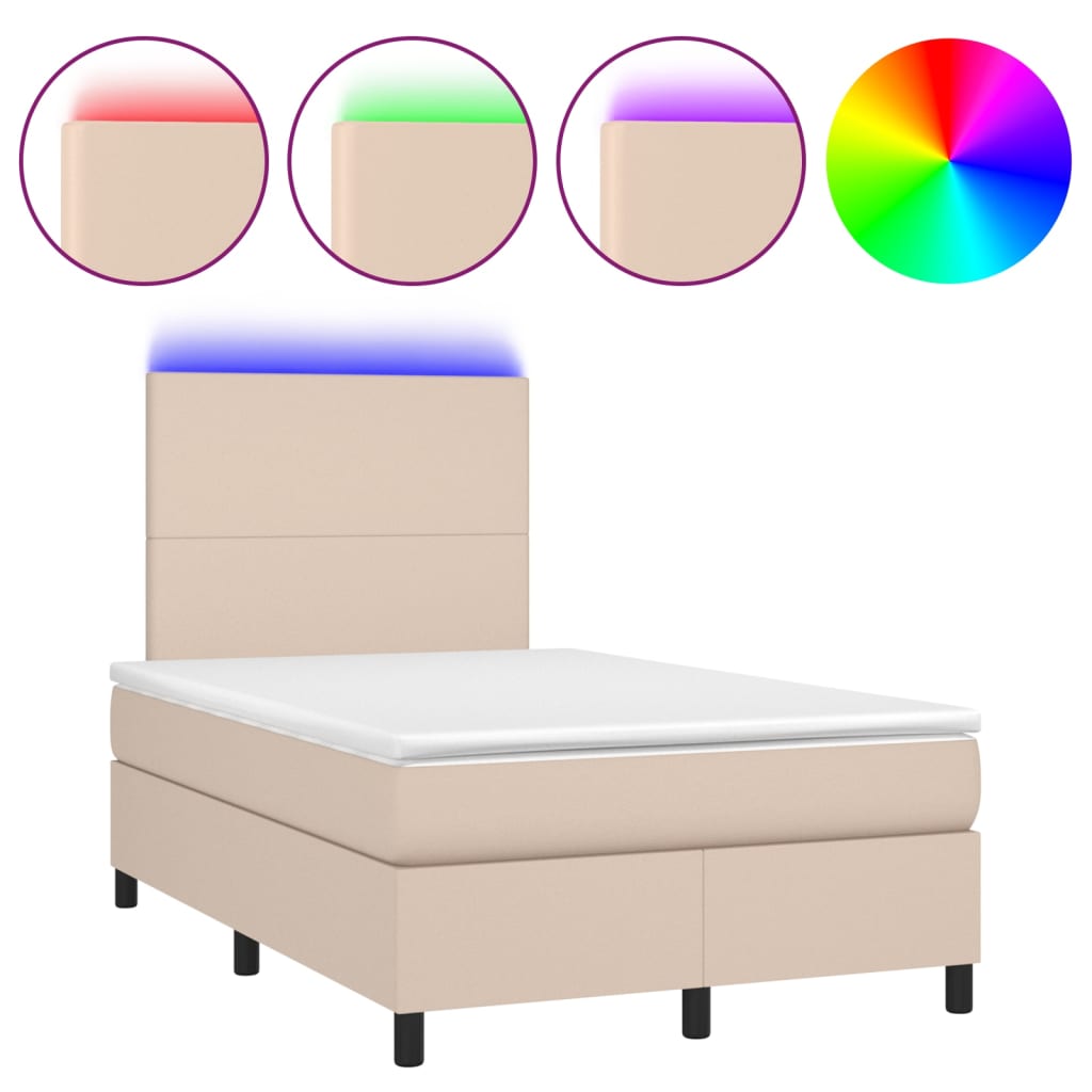 cappuccino színű műbőr rugós ágy matraccal és LED-del 120x200cm