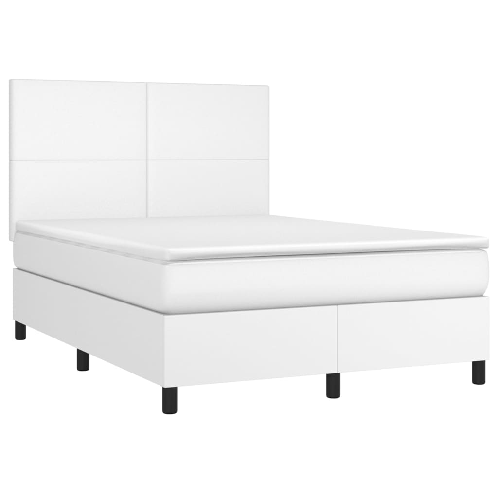 fehér műbőr rugós ágy matraccal és LED-del 140x190 cm