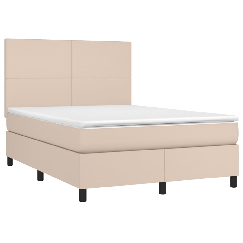 cappuccino színű műbőr rugós ágy matraccal és LED-del 140x200cm