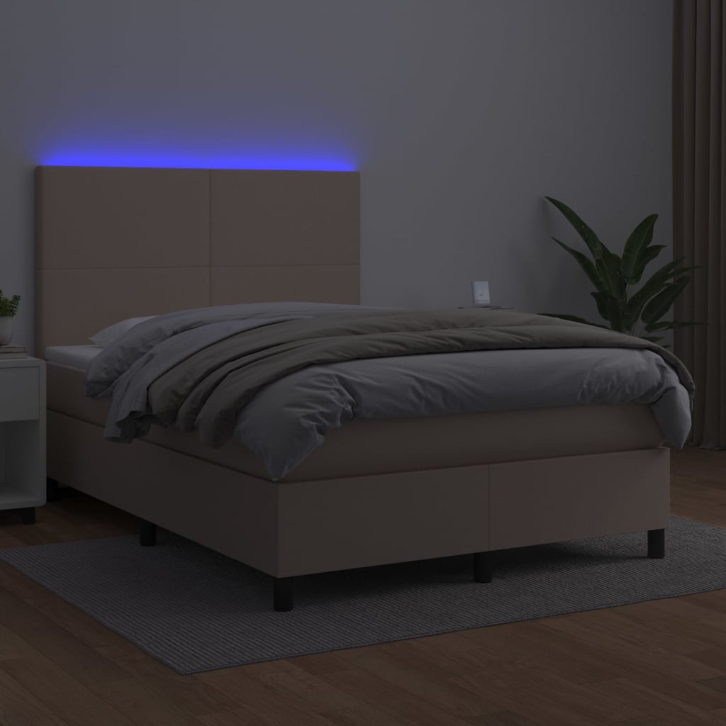 cappuccino színű műbőr rugós ágy matraccal és LED-del 140x200cm