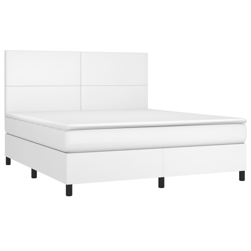 fehér műbőr rugós ágy matraccal és LED-del 160x200 cm