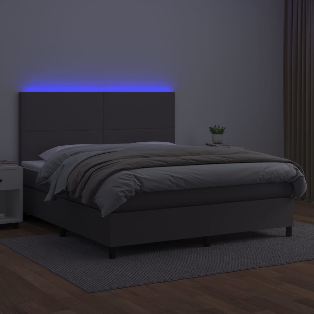 szürke műbőr rugós ágy matraccal és LED-del 180x200 cm