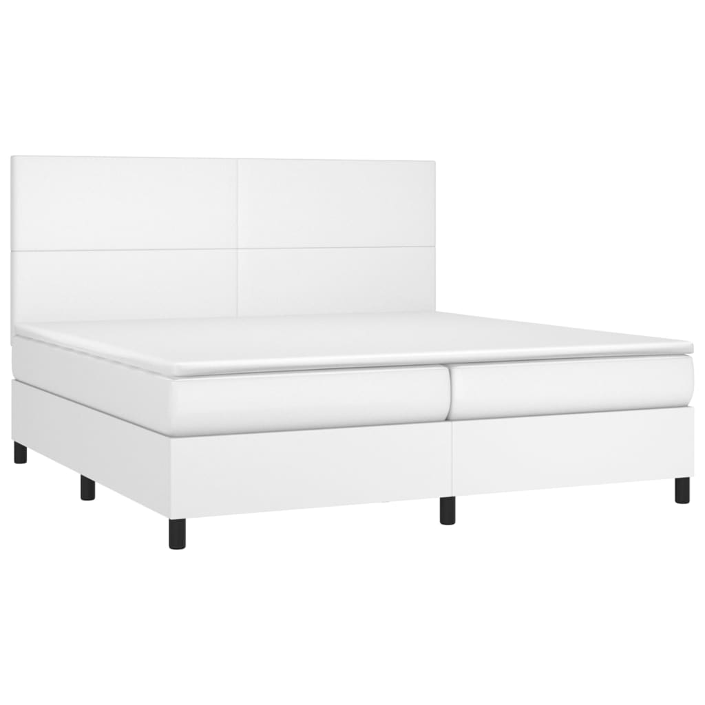 fehér műbőr rugós ágy matraccal és LED-del 200x200 cm