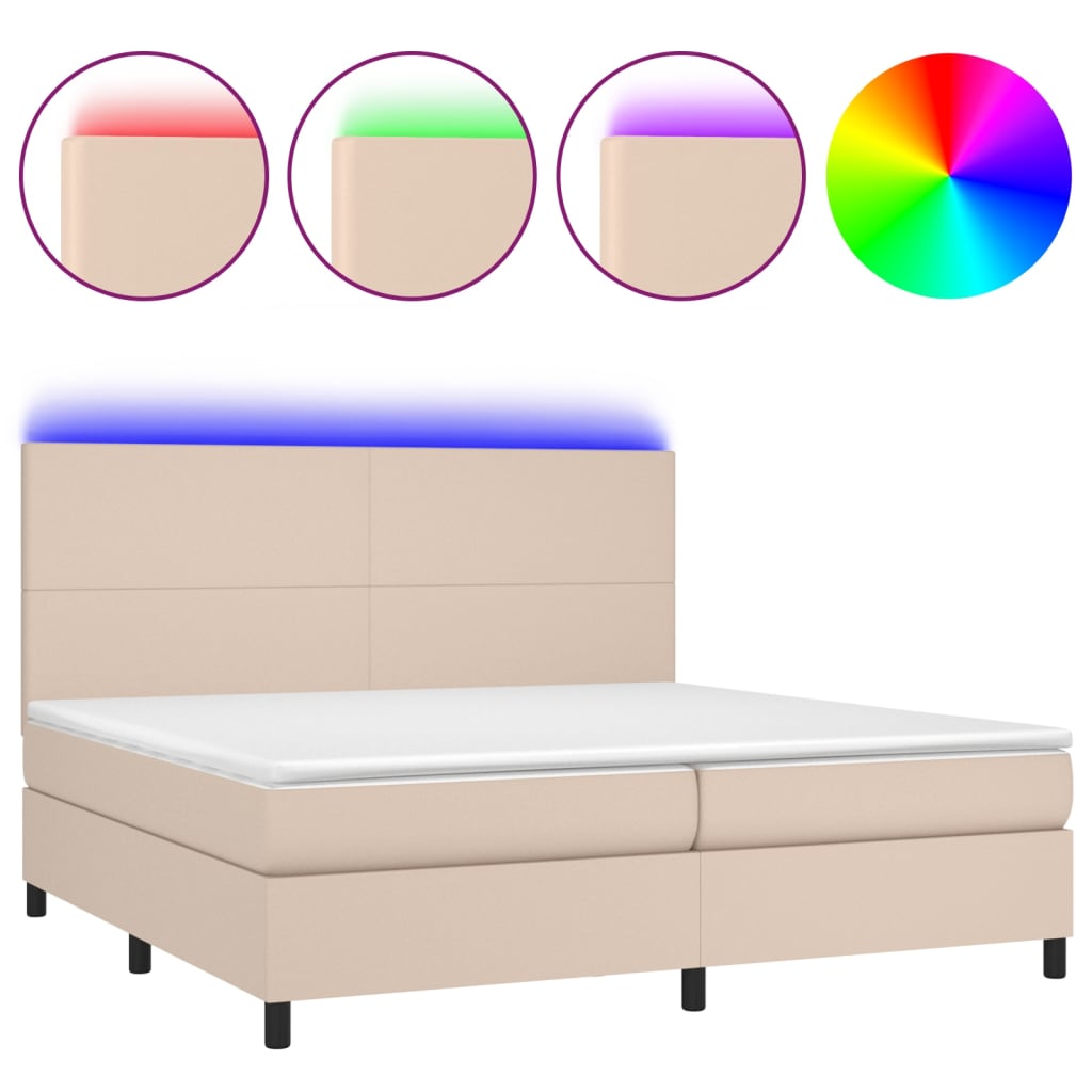 cappuccino színű műbőr rugós ágy matraccal és LED-del 200x200cm
