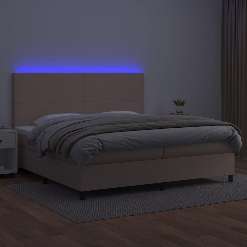 cappuccino színű műbőr rugós ágy matraccal és LED-del 200x200cm