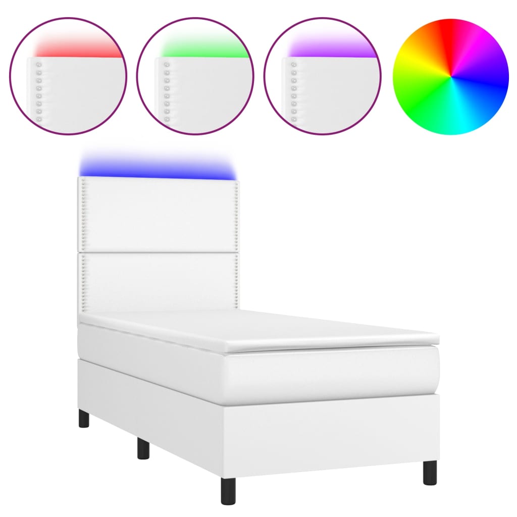 fehér műbőr rugós ágy matraccal és LED-del 100x200 cm