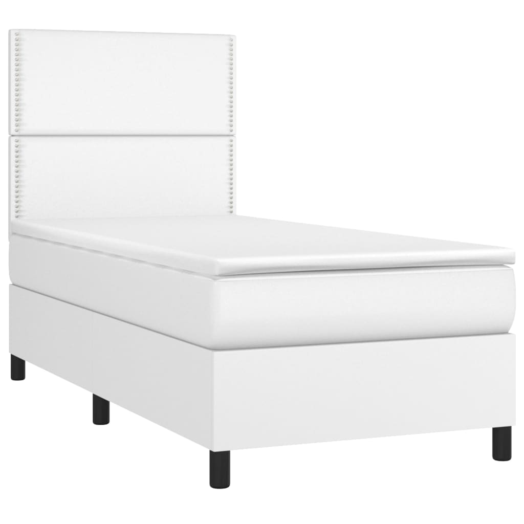 fehér műbőr rugós ágy matraccal és LED-del 100x200 cm