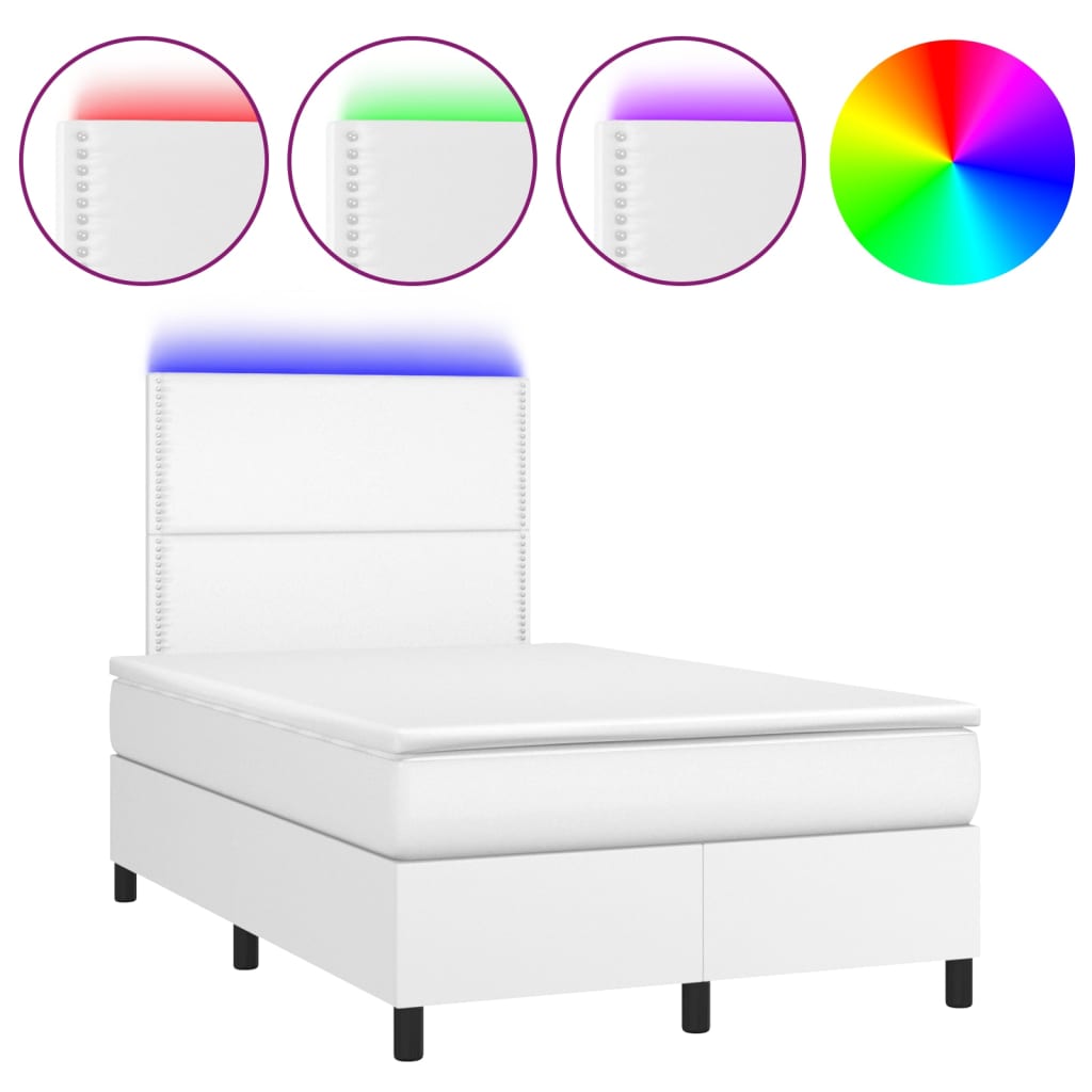 fehér műbőr rugós ágy matraccal és LED-del 120x200 cm