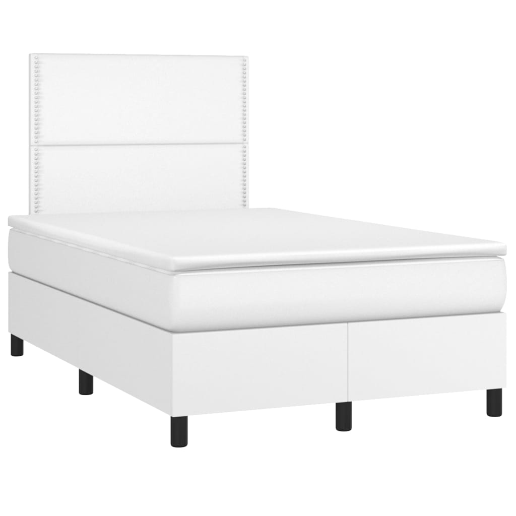 fehér műbőr rugós ágy matraccal és LED-del 120x200 cm