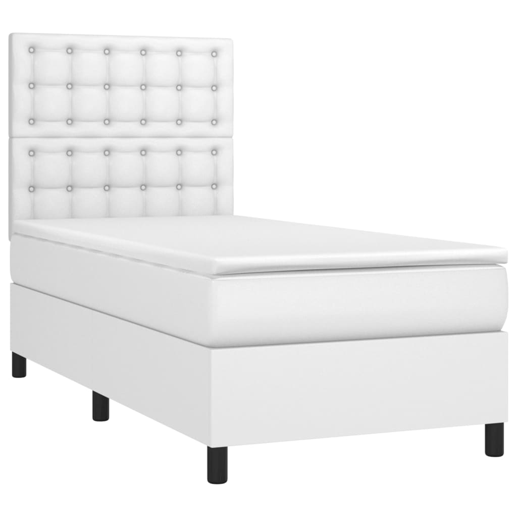 fehér műbőr rugós ágy matraccal és LED-del 90x190 cm