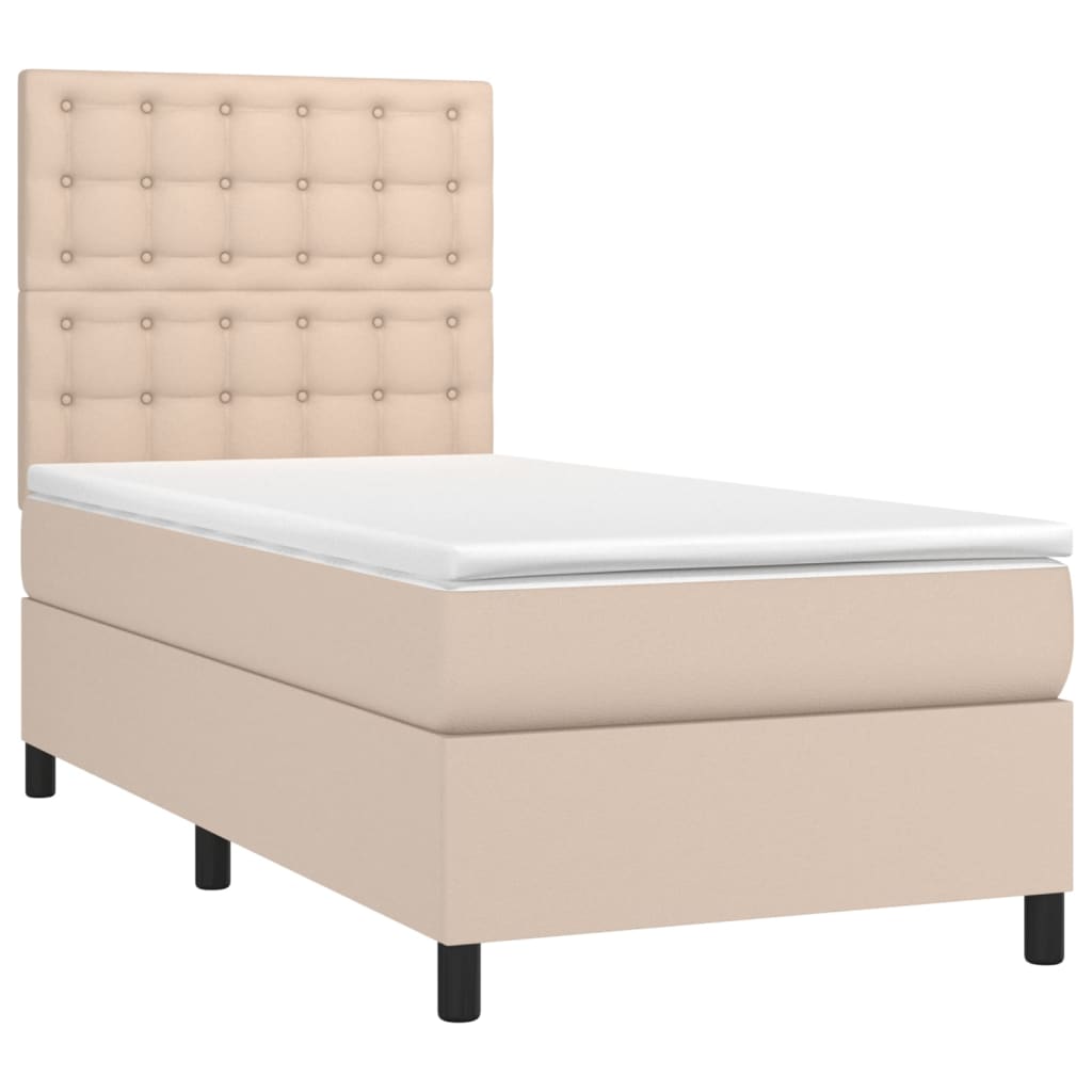 cappuccino színű műbőr rugós ágy matraccal és LED-del 90x200 cm