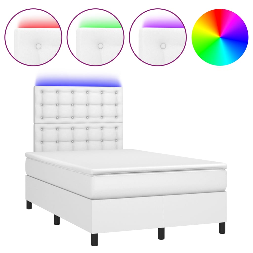 fehér műbőr rugós ágy matraccal és LED-del 120x200 cm
