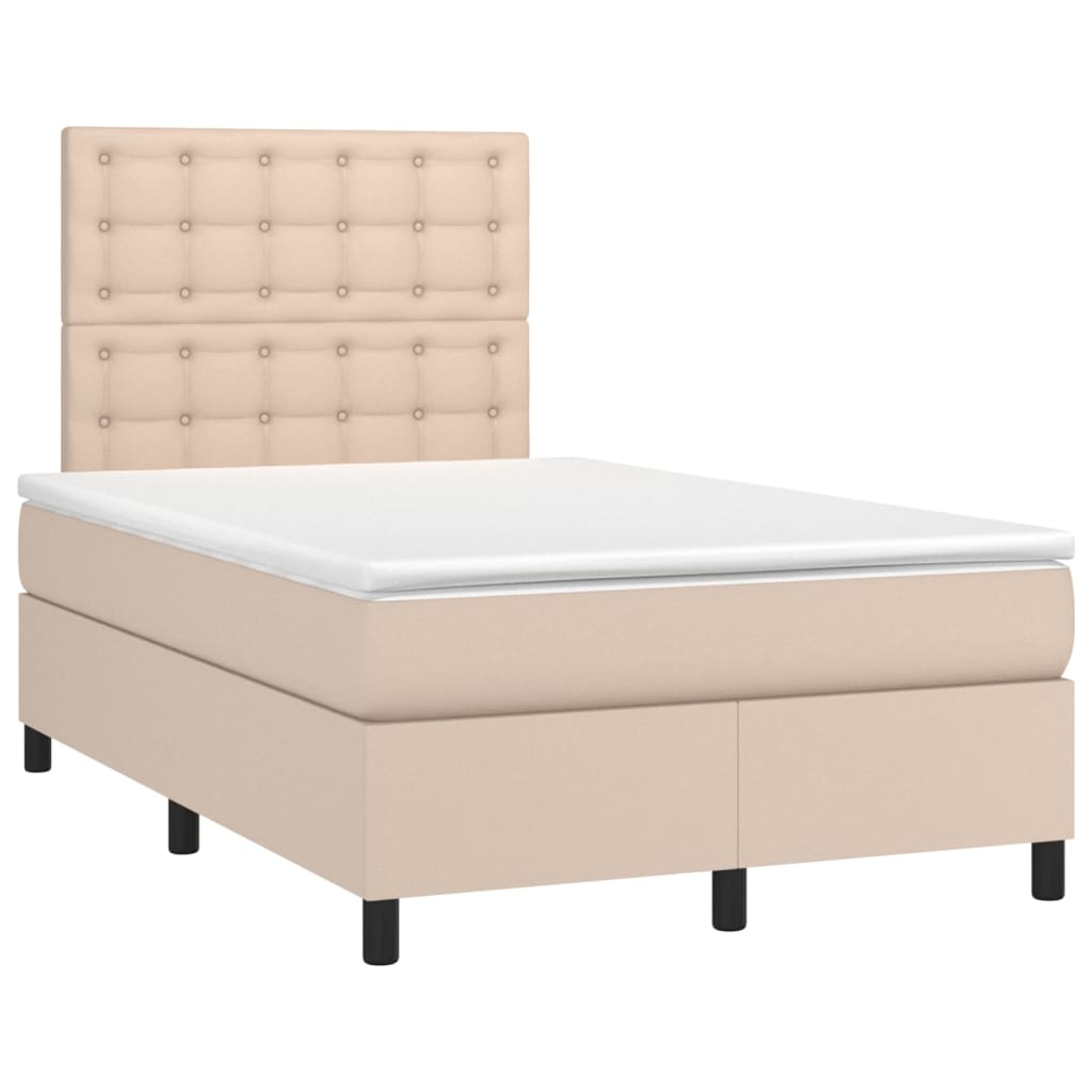 cappuccino színű műbőr rugós ágy matraccal és LED-del 120x200cm