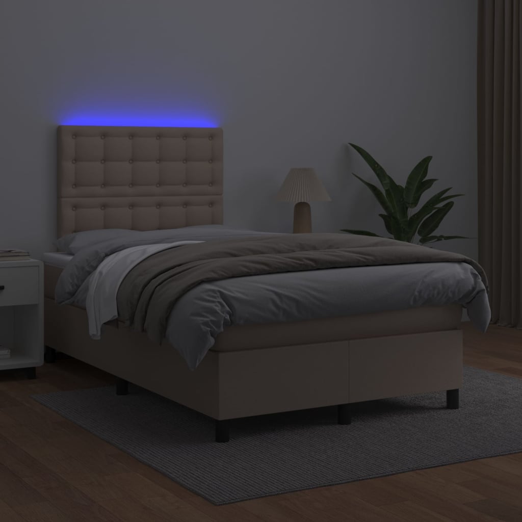 cappuccino színű műbőr rugós ágy matraccal és LED-del 120x200cm