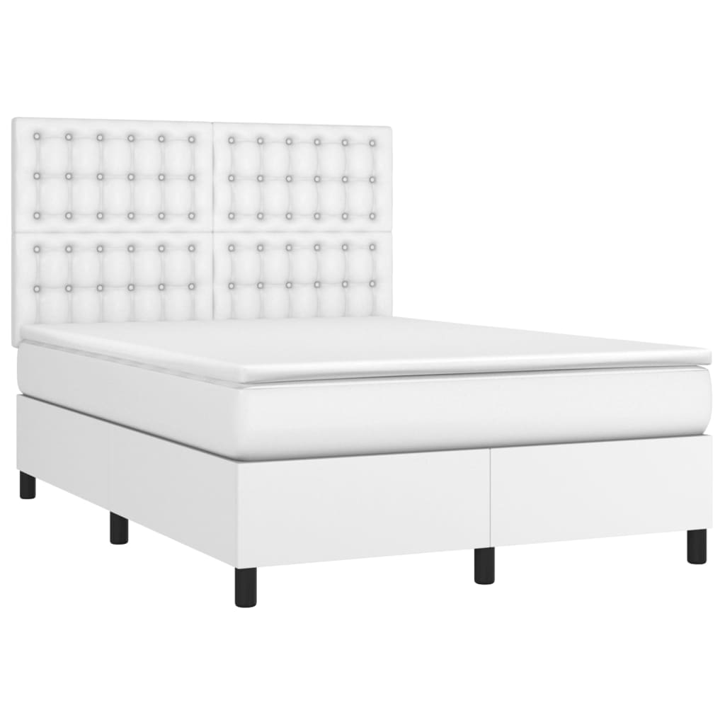fehér műbőr rugós ágy matraccal és LED-del 140x200 cm