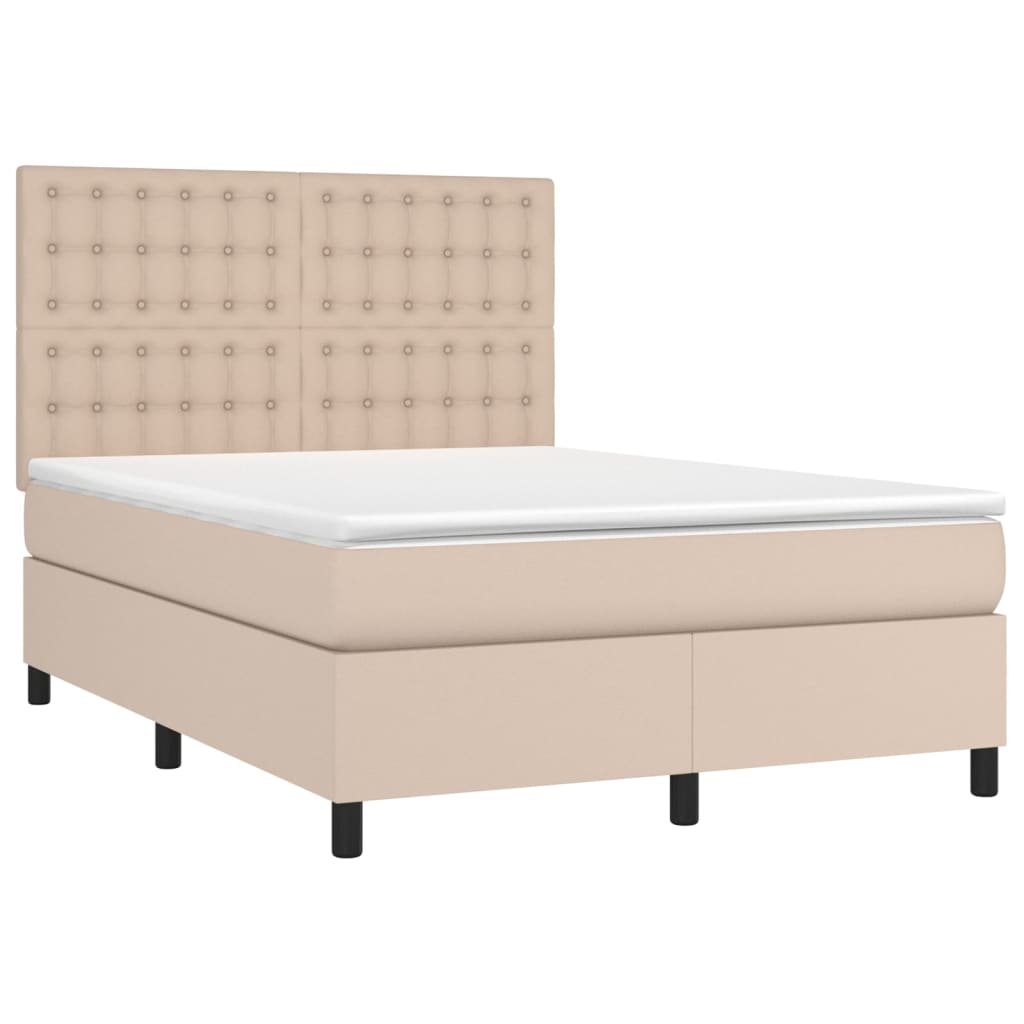 cappuccino színű műbőr rugós ágy matraccal és LED-del 140x200cm
