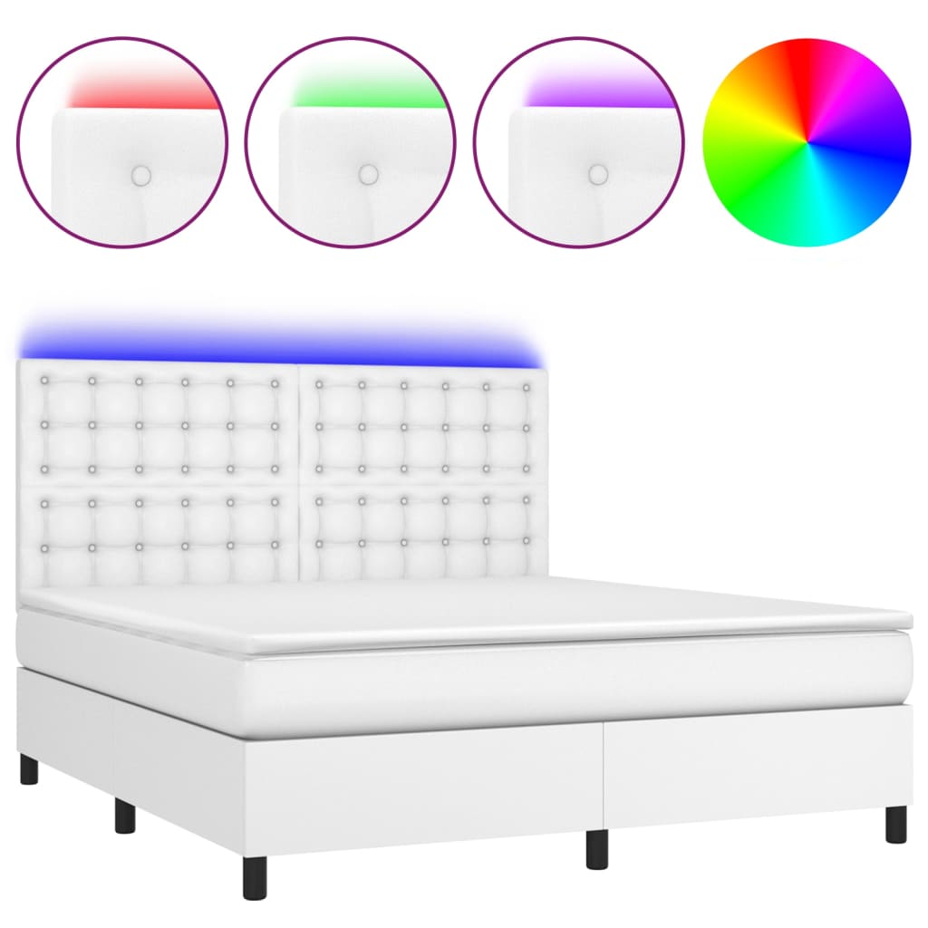fehér műbőr rugós ágy matraccal és LED-del 160x200 cm