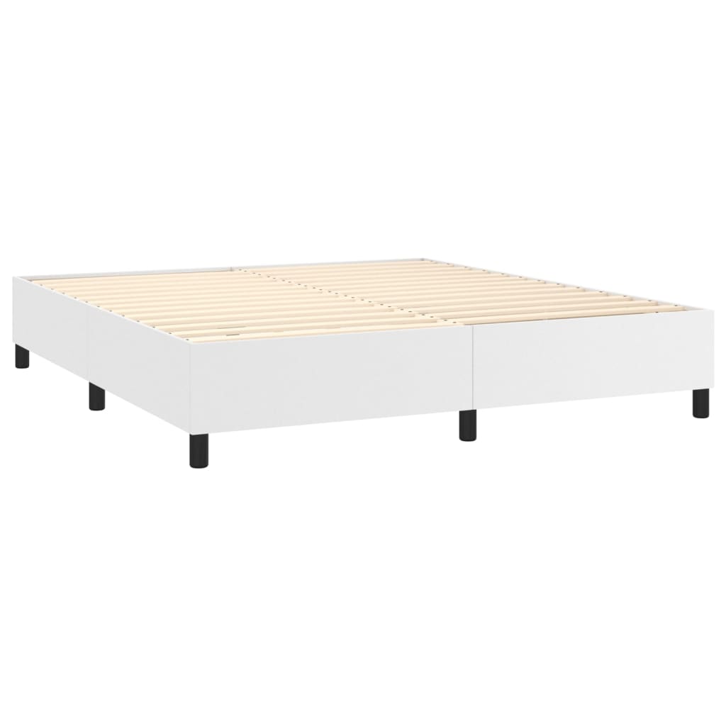 fehér műbőr rugós ágy matraccal és LED-del 160x200 cm
