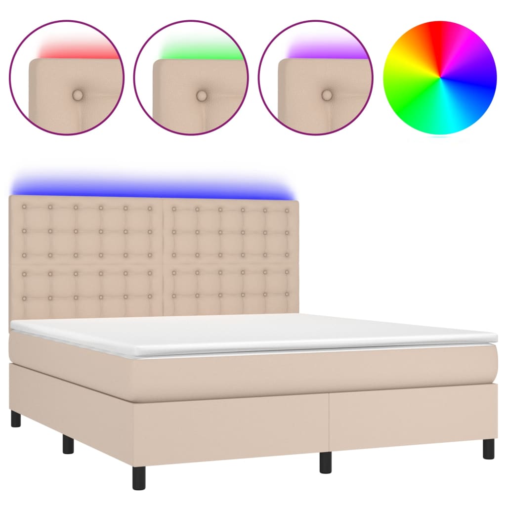 cappuccino színű műbőr rugós ágy matraccal és LED-del 160x200cm