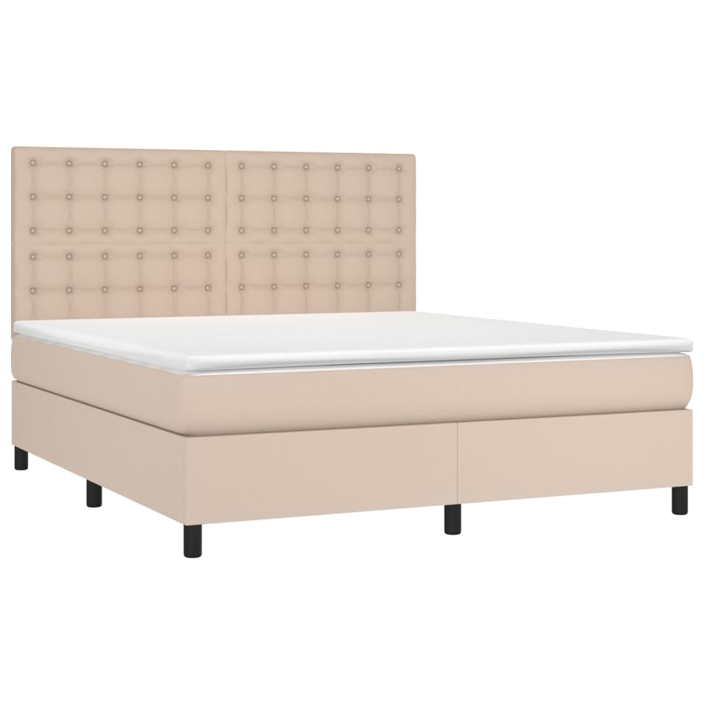 cappuccino színű műbőr rugós ágy matraccal és LED-del 160x200cm