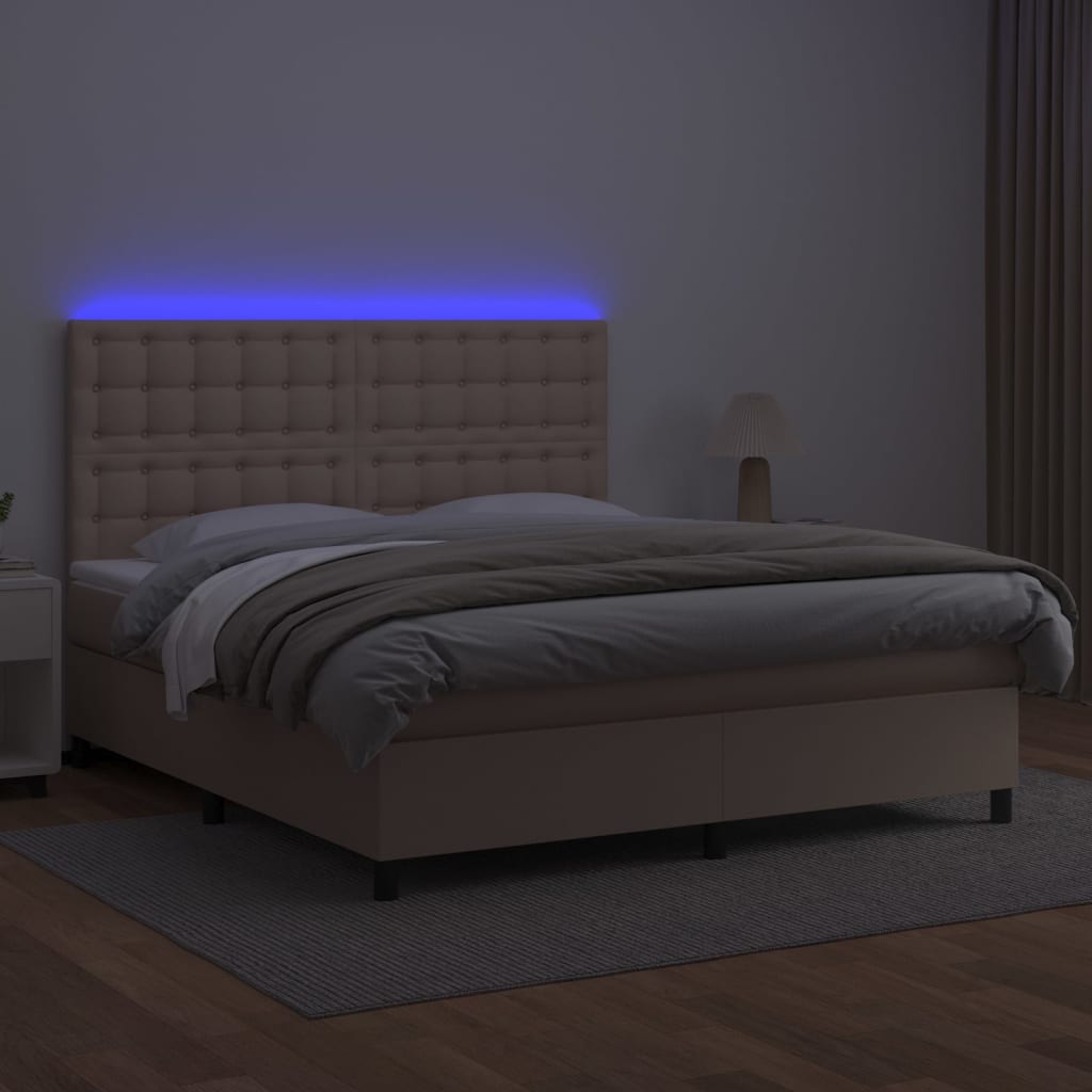 cappuccino színű műbőr rugós ágy matraccal és LED-del 160x200cm