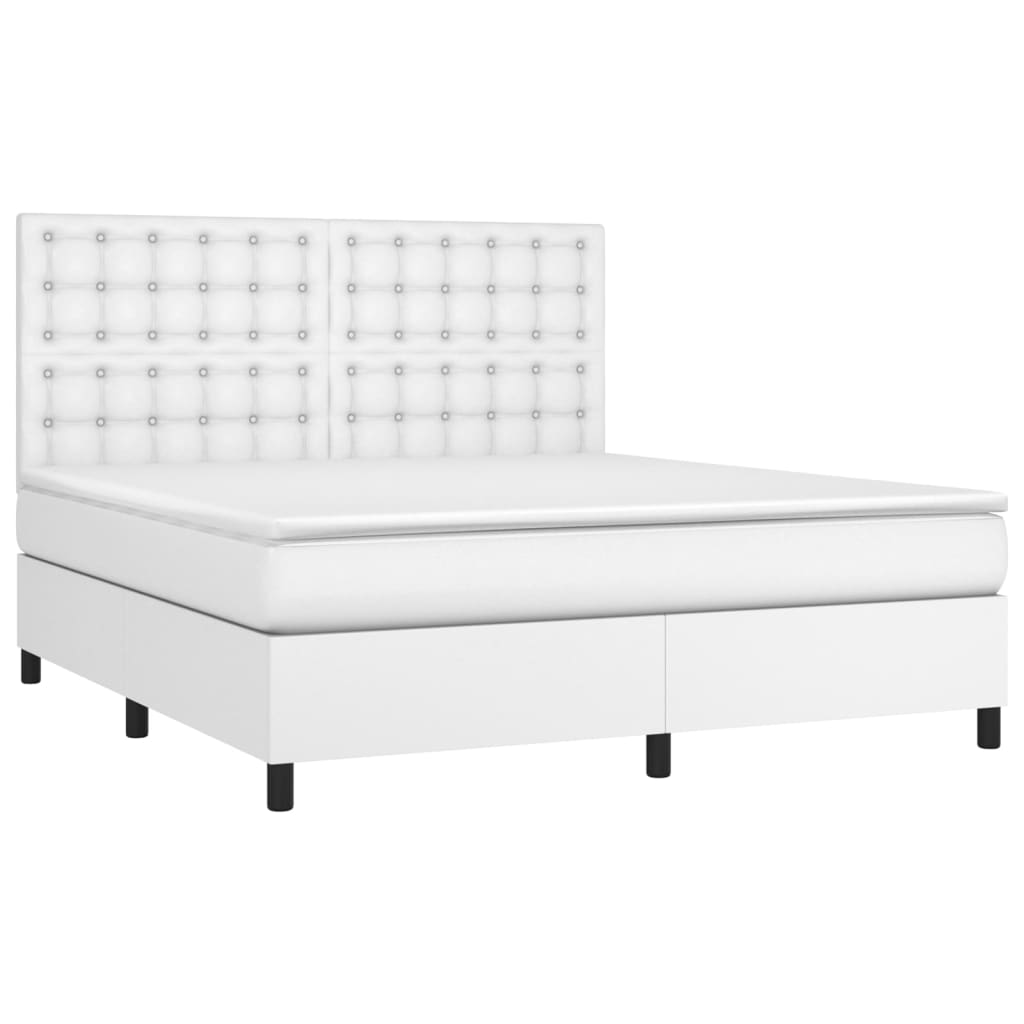 fehér műbőr rugós ágy matraccal és LED-del 180x200 cm