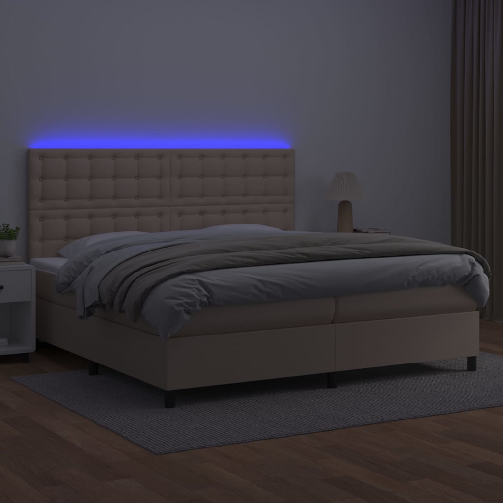 cappuccino színű műbőr rugós ágy matraccal és LED-del 200x200cm