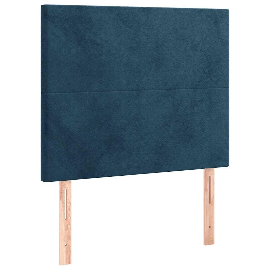 sötétkék bársony rugós és LED-es ágy matraccal 90x190 cm