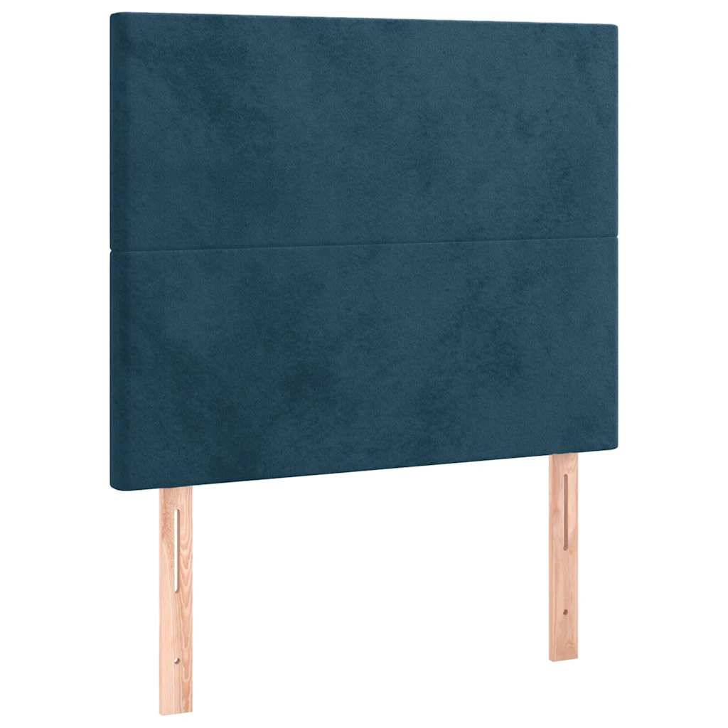 sötétkék bársony rugós és LED-es ágy matraccal 100x200 cm