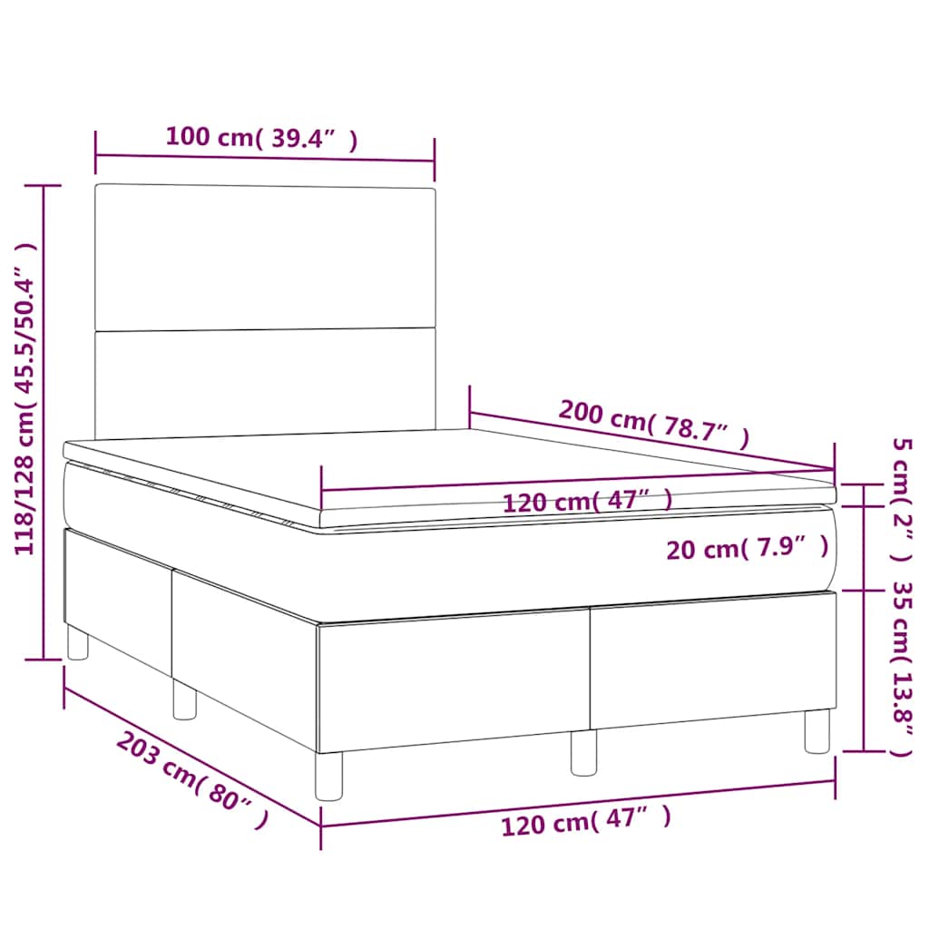 sötétzöld bársony rugós és LED-es ágy matraccal 120x200 cm