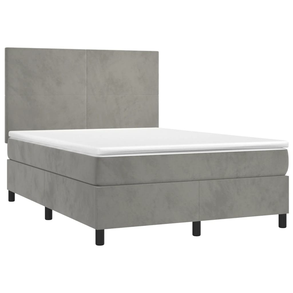 világosszürke bársony rugós és LED-es ágy matraccal 140x190 cm