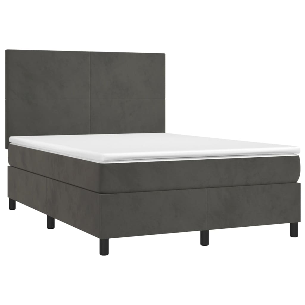 sötétszürke bársony rugós és LED-es ágy matraccal 140x190 cm