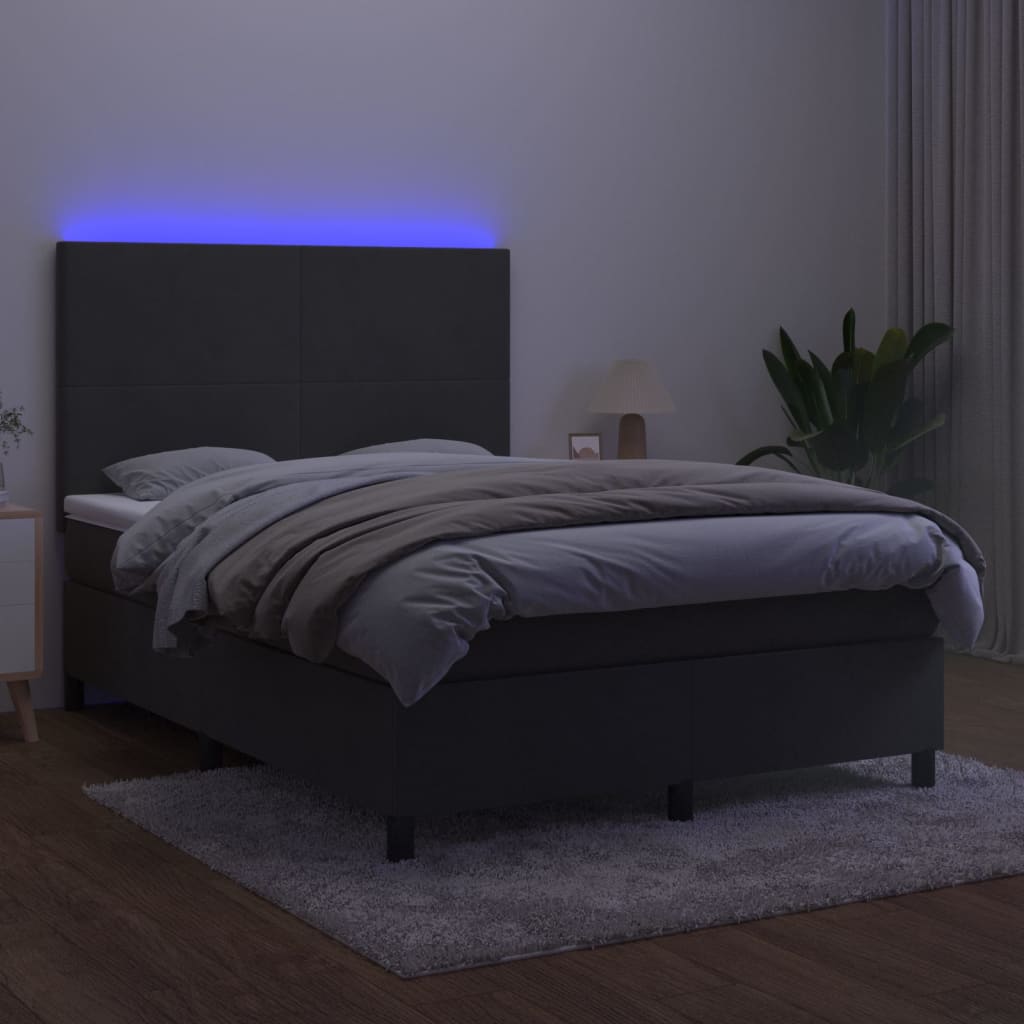 sötétszürke bársony rugós és LED-es ágy matraccal 140x190 cm