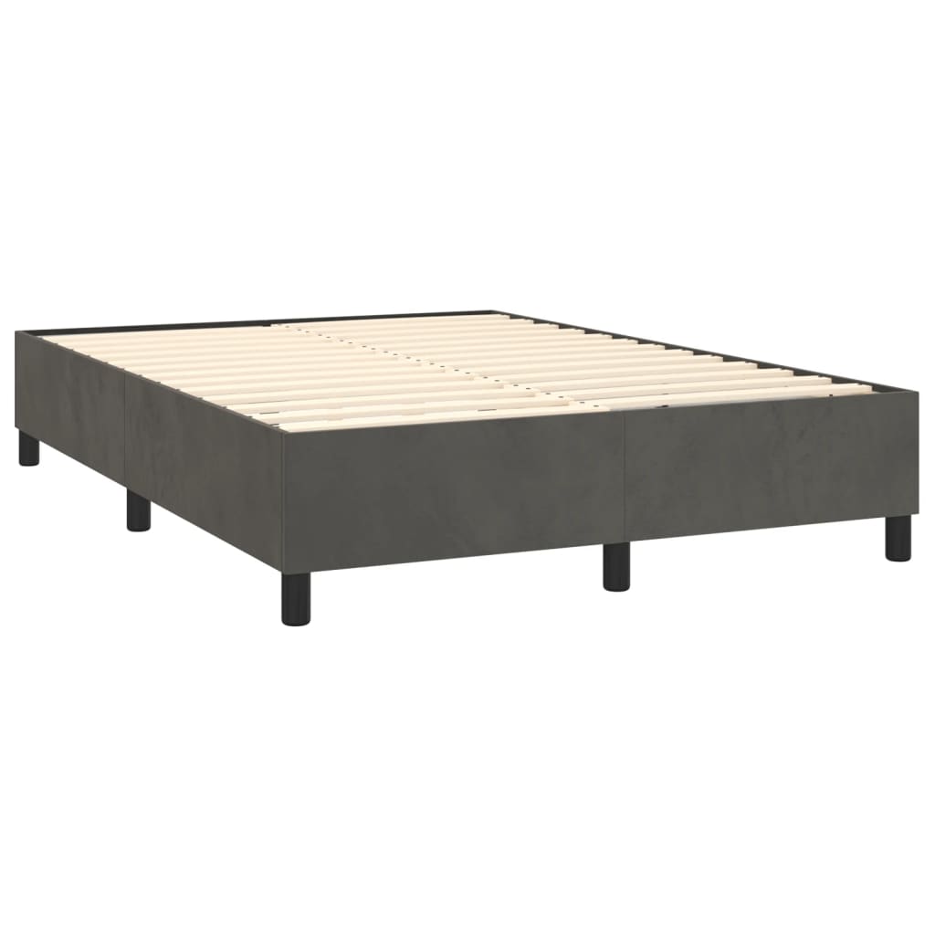 sötétszürke bársony rugós és LED-es ágy matraccal 140x190 cm