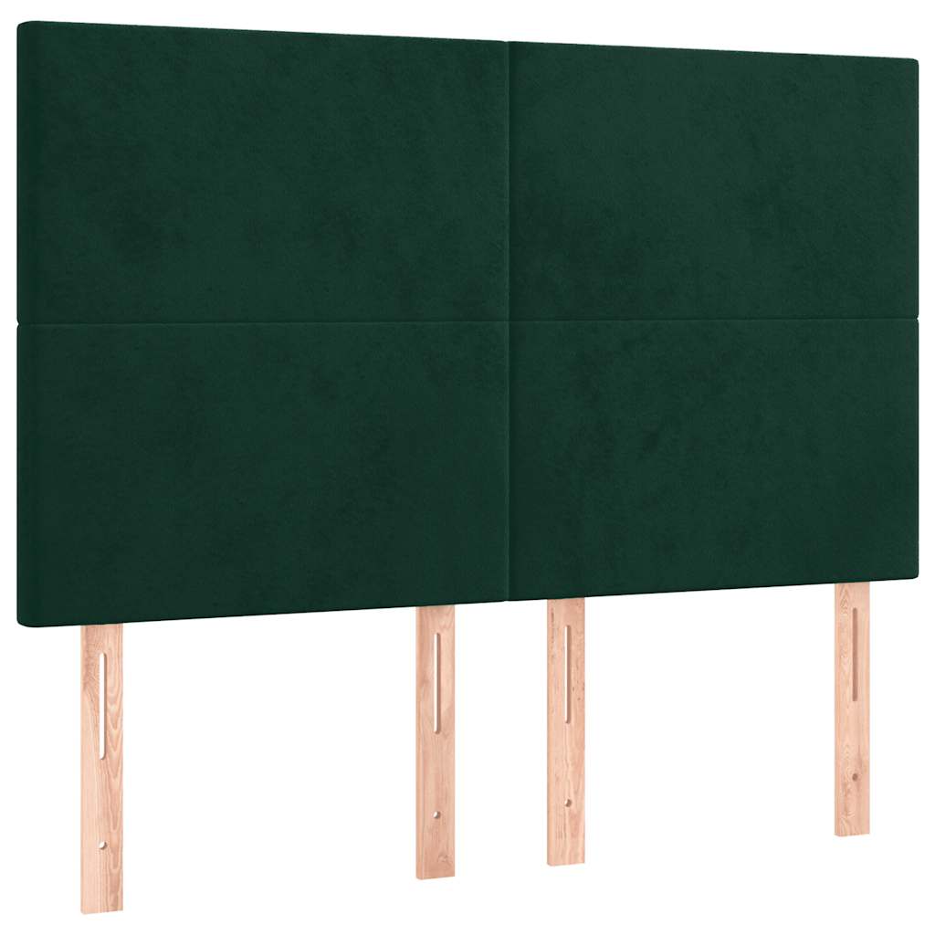 sötétzöld bársony rugós és LED-es ágy matraccal 140x190 cm