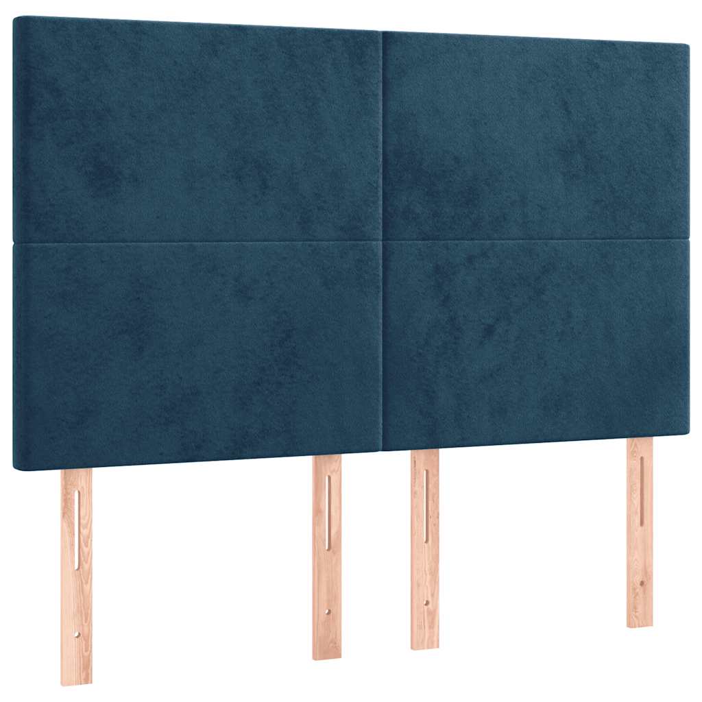 sötétkék bársony rugós és LED-es ágy matraccal 140x190 cm