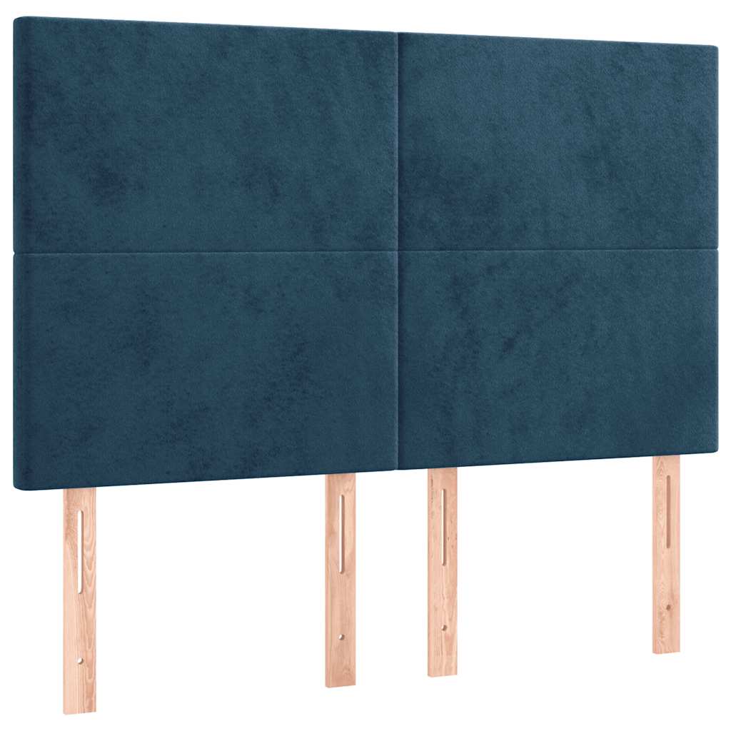 sötétkék bársony rugós és LED-es ágy matraccal 140x200 cm